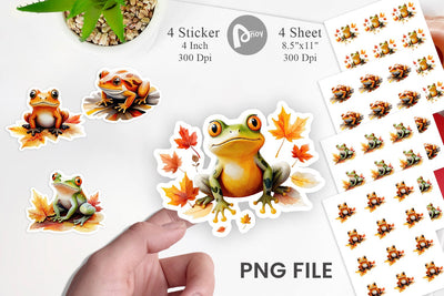 Autumn Frog Watercolor Sticker Sublimation artnoy 