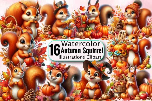Autumn Funny Squirrel Sublimation Clipart Bundle Sublimation SVGArt 