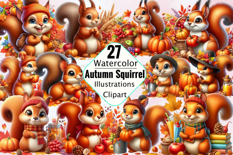 Autumn Funny Squirrel Sublimation Clipart Bundle Sublimation SVGArt 
