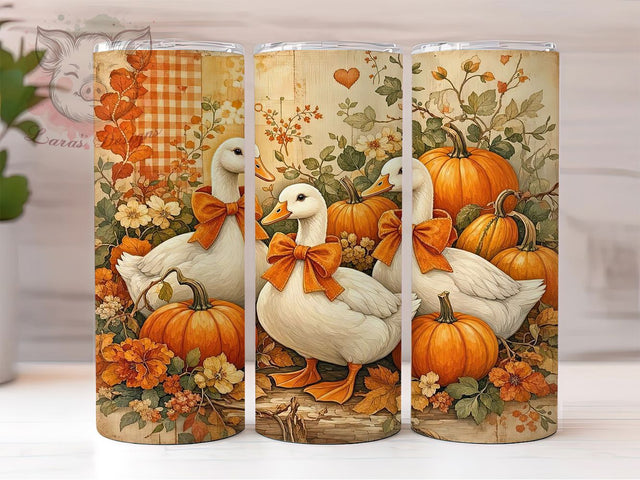 Autumn Geese Pumpkin Bow 20oz Tumbler, Autumn Theme, Geese Motif, Pumpkin Design, Bow Accent, Rustic Style, Sublimation Wrap, 20oz Tumbler Sublimation Lara' s Designs 