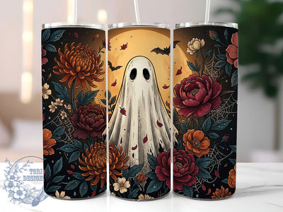 Autumn Ghost Floral 20oz Tumbler, Ghost Motif, Floral Design, Autumn Theme, Whimsical Charm, Seasonal Style, 20oz Wrap, Sublimation Tumbler Sublimation ToriDesigns 