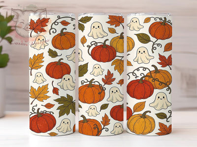 Autumn Ghost Pumpkins 20oz Tumbler, Ghost Motif, Pumpkin Accent, Autumn Theme, Halloween Art Design, Spooky Flair, Sublimation Wrap, 20oz Tumbler Sublimation Lara' s Designs 