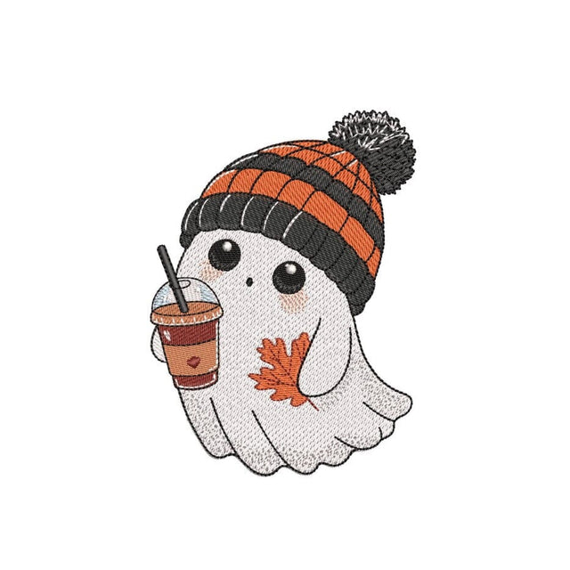 Autumn Ghost with Iced Coffee Embroidery Design, Halloween Embroidery Design, 3 sizes, Instant Download Embroidery/Applique DESIGNS Nino Nadaraia 