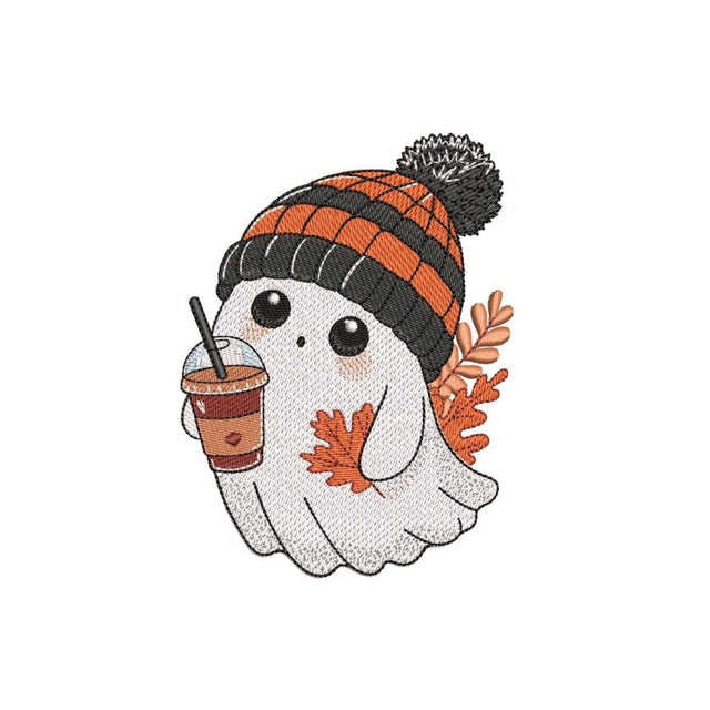 Autumn Ghost with Iced Coffee Embroidery Design, Halloween Embroidery Design, 3 sizes, Instant Download Embroidery/Applique DESIGNS Nino Nadaraia 