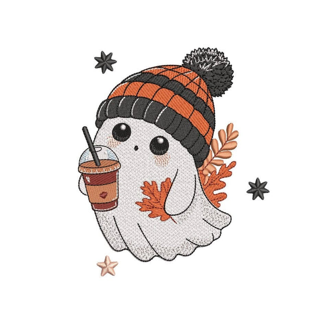 Autumn Ghost with Iced Coffee Embroidery Design, Halloween Embroidery Design, 3 sizes, Instant Download Embroidery/Applique DESIGNS Nino Nadaraia 