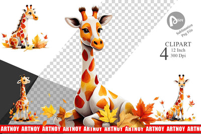 Autumn Giraffe Watercolor Clipart Sublimation artnoy 