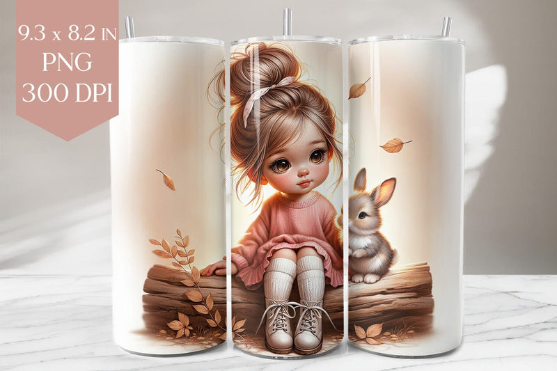 Autumn Girl and Bunny Tumbler Wrap PNG Sublimation BijouBay 