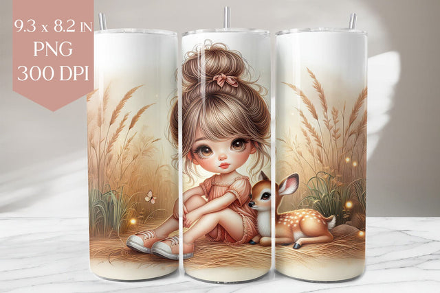 Autumn Girl and Fawn Tumbler Sublimation Wrap Sublimation BijouBay 