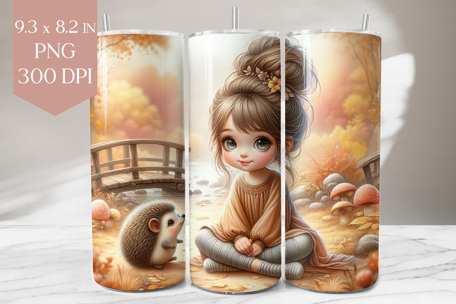 Autumn Girl and Hedgehog Tumbler Sublimation Design Sublimation BijouBay 