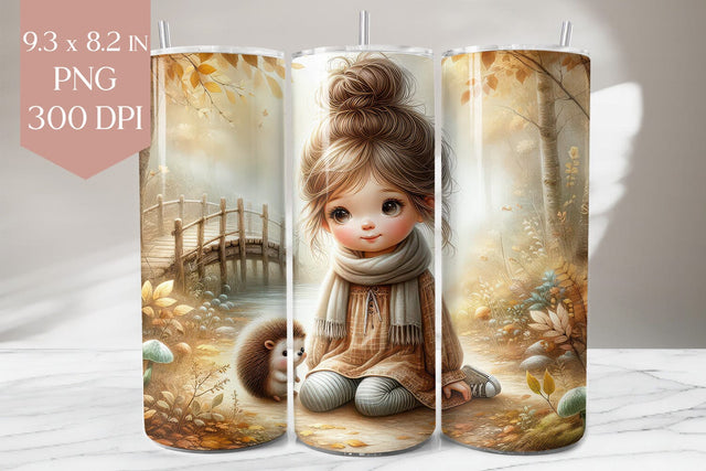 Autumn Girl and Hedgehog Tumbler Sublimation Wrap Sublimation BijouBay 
