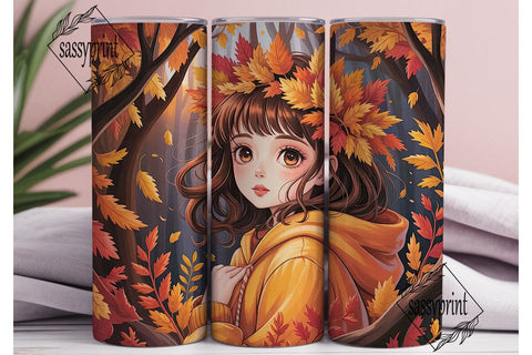 Autumn Girl Fall Leaves 20oz Tumbler Sublimation sassyprint 