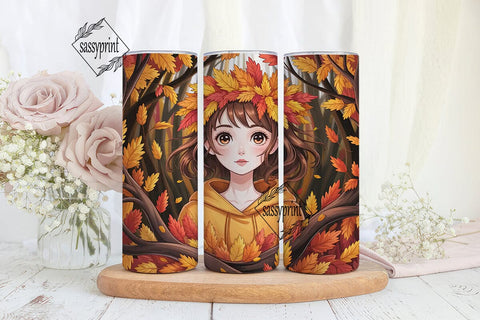 Autumn Girl Fall Leaves 20oz Tumbler Sublimation sassyprint 
