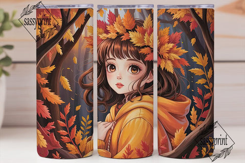 Autumn Girl Fall Leaves 20oz Tumbler Sublimation sassyprint 