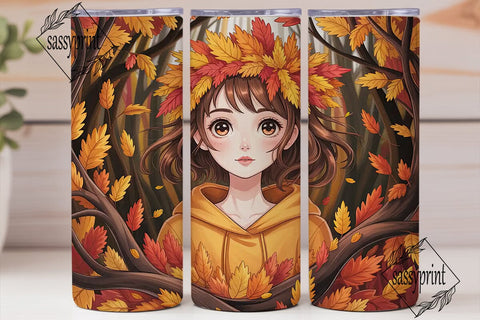 Autumn Girl Fall Leaves 20oz Tumbler Sublimation sassyprint 