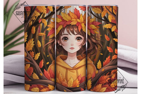 Autumn Girl Fall Leaves 20oz Tumbler Sublimation sassyprint 