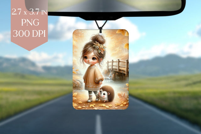 Autumn Girl & Hedgehog Air Freshener PNG Sublimation BijouBay 