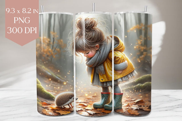 Autumn Girl & Hedgehog Tumbler PNG Sublimation BijouBay 