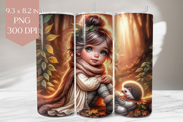 Autumn Girl & Hedgehog Tumbler PNG Sublimation BijouBay 