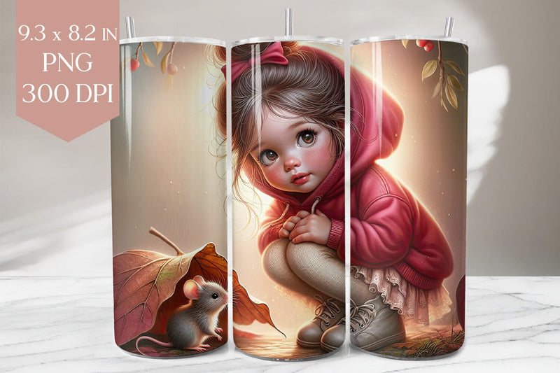 Autumn Girl & Mouse Tumbler PNG Sublimation BijouBay 