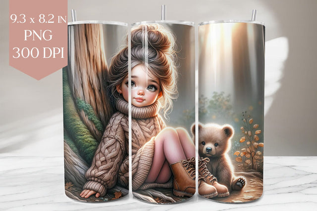 Autumn Girl Tumbler PNG, Cozy Forest Bear 20oz Wrap Design Sublimation BijouBay 