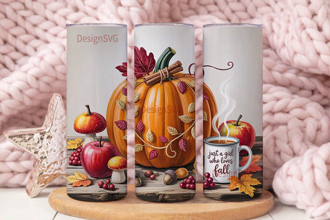 Autumn Girl Tumbler Wrap PNG Sublimation DesignSVG 
