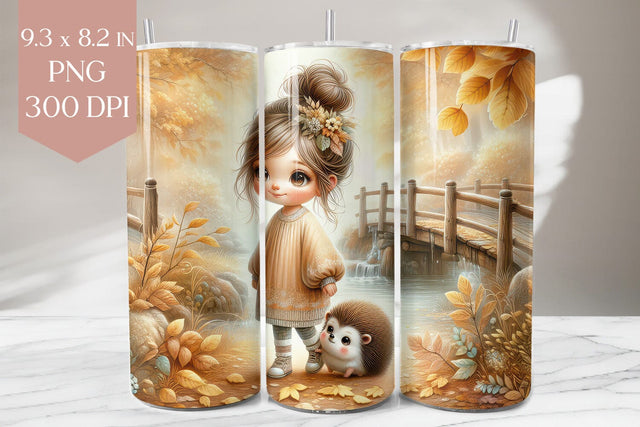 Autumn Girl with Hedgehog Tumbler Sublimation Sublimation BijouBay 