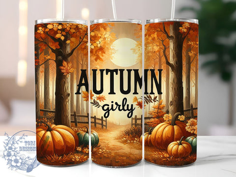 Autumn Girly 20oz Skinny Tumbler PNG, Thanksgiving Tumbler Sublimation Wrap, Straight & Tapered Tumbler Wrap, Instant Digital Download Sublimation ToriDesigns 