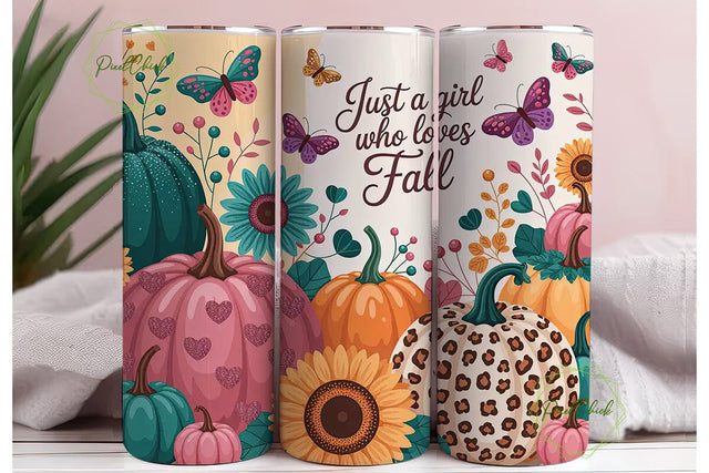 Autumn Glam Pumpkins 20oz Tumbler Wrap Sublimation PixelChick 