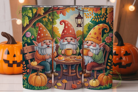Autumn Gnome Coffee Gathering PNG Design Sublimation PixelChick 