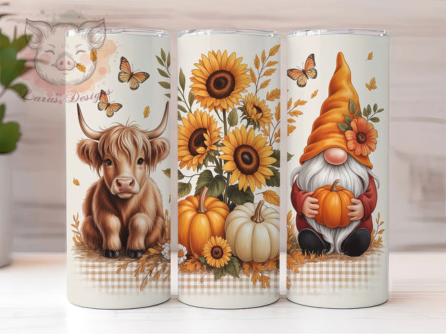 Autumn Gnome Cute Cow Fall Tumbler, Cow Tumbler Wrap, 20oz Sublimation, Fall Gnome Cup, Cute Cow Design, Autumn Drinkware, Farm Animal Tumbler Sublimation Lara' s Designs 