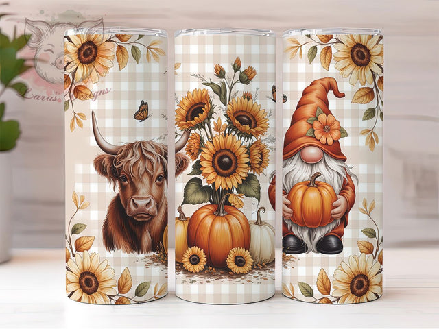 Autumn Gnome Cute Cow Fall Tumbler, Cow Tumbler Wrap, 20oz Sublimation, Fall Gnome Cup, Cute Cow Design, Autumn Drinkware, Farm Animal Tumbler Sublimation Lara' s Designs 