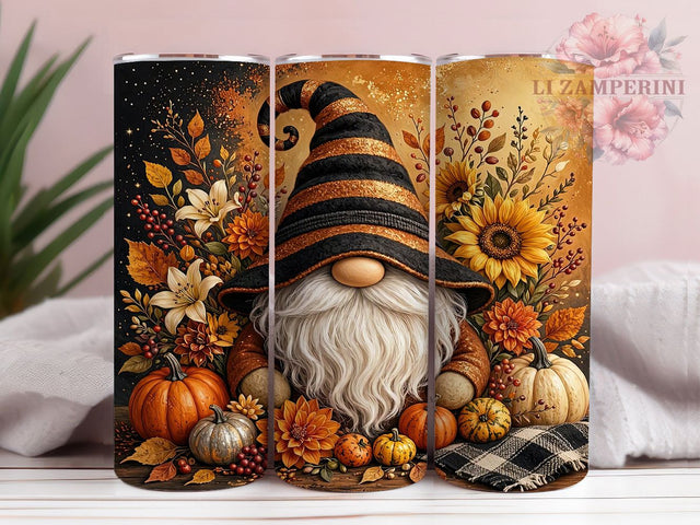Autumn Gnome Floral 20oz Tumbler, Autumn Gnome, Floral Pattern, Fall Theme, Harvest Motif, Rustic Charm, 20oz Wrap, Sublimation Tumbler Sublimation Li Zamperini 