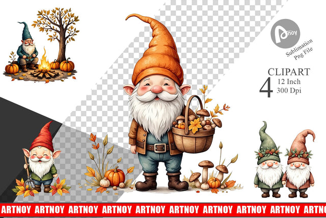 Autumn Gnome Friends Clipart Sublimation artnoy 