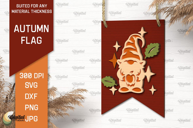 Autumn Gnome Laser Cut. Autumn Flag SVG. Fall Sign Laser Cut SVG Evgenyia Guschina 