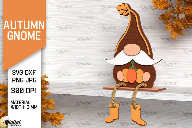 Autumn Gnome Laser Cut Design. Fall Gnome Shelf Sitter SVG SVG Evgenyia Guschina 