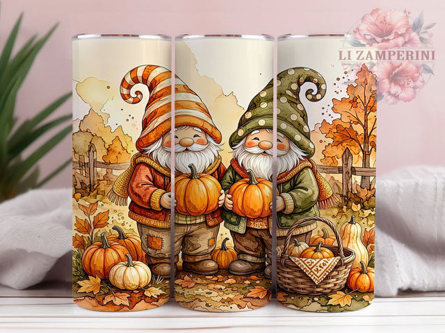 Autumn Gnome Pumpkin Duo 20oz Tumbler, Autumn Gnome Motif, Pumpkin Duo Design, Fall Theme, Rustic Accent, Seasonal Charm, Sublimation Wrap, 20oz Tumbler Sublimation Li Zamperini 