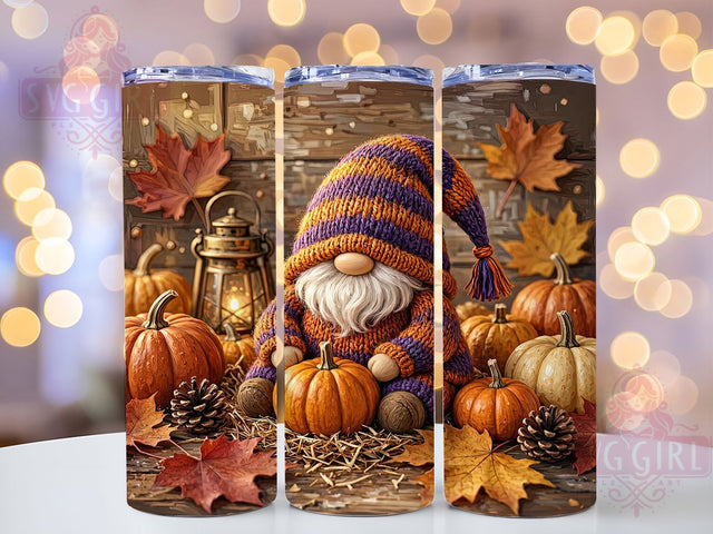 Autumn Gnome Pumpkin Glow 20oz Tumbler, Gnome Motif, Pumpkin Accent, Autumn Theme, Glow Art Design, Rustic Flair, Sublimation Wrap, 20oz Tumbler Sublimation SvggirlplusArt 