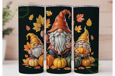 Autumn Gnome Pumpkins 20oz Tumbler Wrap Sublimation PixelChick 