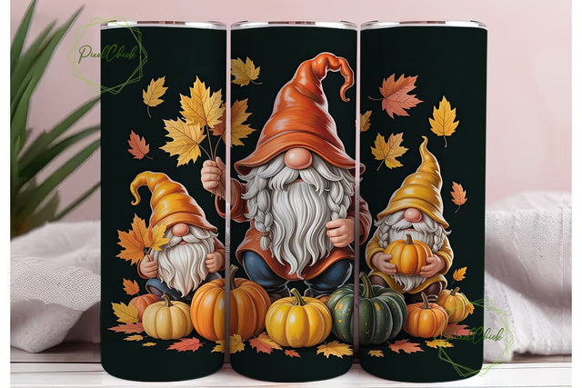 Autumn Gnome Pumpkins 20oz Tumbler Wrap Sublimation PixelChick 