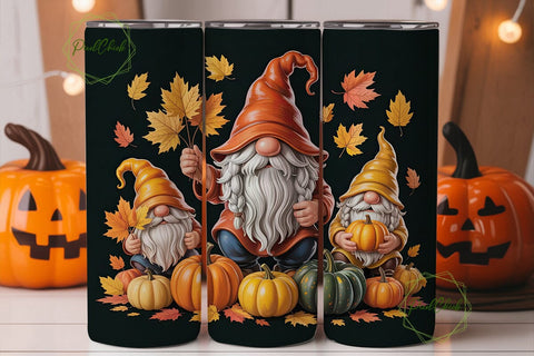 Autumn Gnome Pumpkins 20oz Tumbler Wrap Sublimation PixelChick 