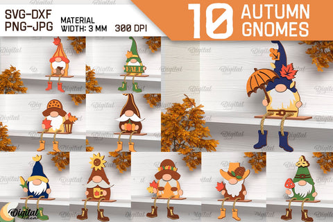 Autumn Gnomes Laser Cut Bundle. Fall Gnomes Shelf Sitter SVG SVG Evgenyia Guschina 