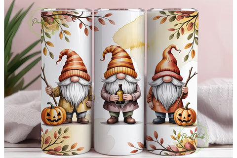 Autumn Gnomes Watercolor 20oz Tumbler Sublimation PixelChick 