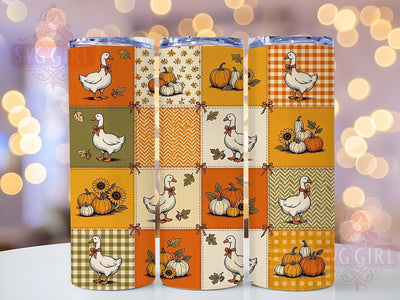 Autumn Goose Patchwork 20oz Tumbler, Autumn Goose, Patchwork Design, Fall Cozy, Rustic Charm, Farmhouse Style, 20oz Wrap, Sublimation Tumbler Sublimation SvggirlplusArt 