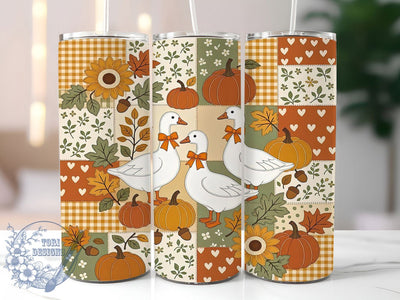 Autumn Goose Quilt 20oz Tumbler Wrap, Autumn Theme, Goose Motif, Quilt Pattern, Rustic Style, Cozy Charm, Skinny Tumbler, Sublimation PNG Sublimation ToriDesigns 