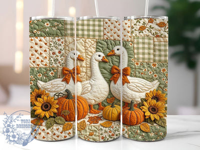 Autumn Goose Quilt Charm 20oz Tumbler, Goose Motif, Quilt Accent, Autumn Theme, Charm Design, Rustic Flair, Sublimation Wrap, 20oz Tumbler Sublimation ToriDesigns 