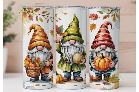 Autumn Harvest Gnomes 20oz Tumbler Wrap Sublimation PixelChick 