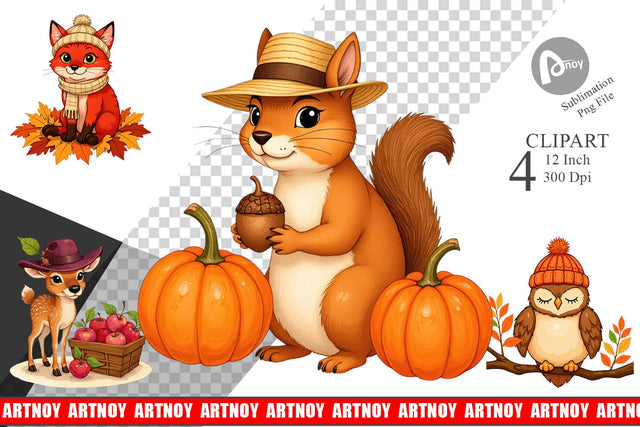 Autumn Hat Critters Clipart Sublimation artnoy 