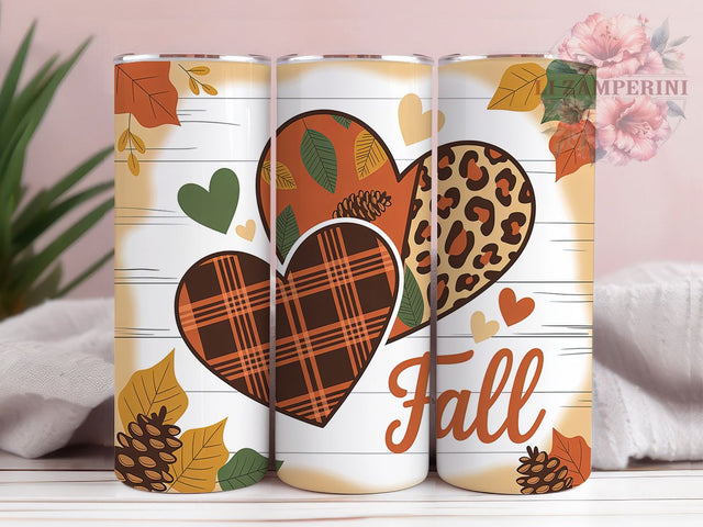 Autumn Hearts Fall Love Tumbler, Autumn Heart Wrap, Cozy Fall Mug, Fall Love Cup, Thanksgiving Tumbler, Autumn Drinkware, Heart Pattern Tumbler Sublimation Li Zamperini 