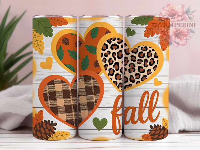 Autumn Hearts Fall Love Tumbler, Autumn Heart Wrap, Cozy Fall Mug, Fall Love Cup, Thanksgiving Tumbler, Autumn Drinkware, Heart Pattern Tumbler Sublimation Li Zamperini 
