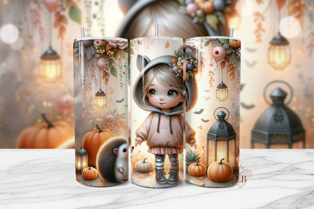 Autumn Hedgehog Girl Tumbler Wrap PNG Sublimation BijouBay 